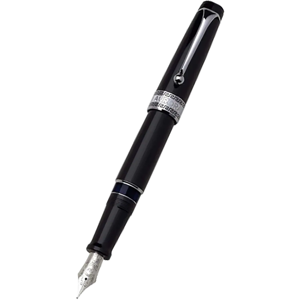 Aurora Optima Fountain Pen - Black - Chrome Trim-Pen Boutique Ltd