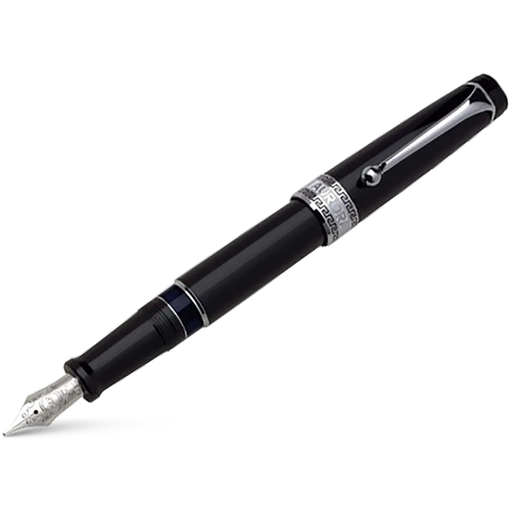 Aurora Optima Fountain Pen - Black - Chrome Trim-Pen Boutique Ltd