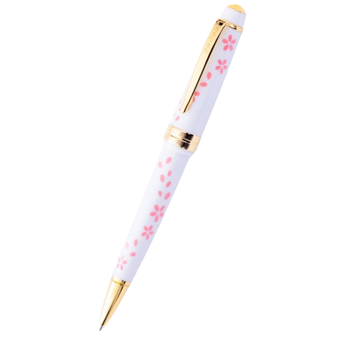 Cross Century II Ballpoint Pen - Cherry Blossom - Glossy White Resin - Gold Trim-Pen Boutique Ltd