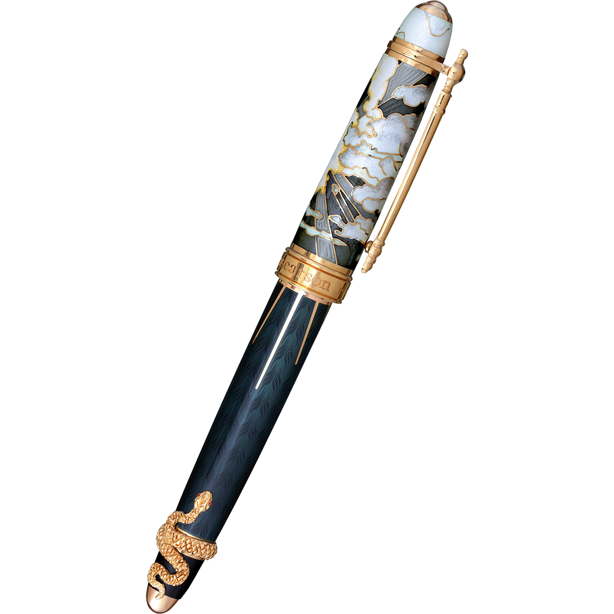 David Oscarson Deus Regit Rollerball Pen - Moss Black - Gold Trim-Pen Boutique Ltd