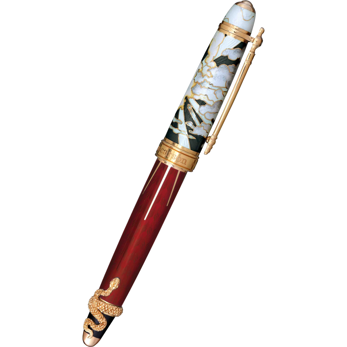 David Oscarson Deus Regit Rollerball Pen - Red - Gold Trim-Pen Boutique Ltd