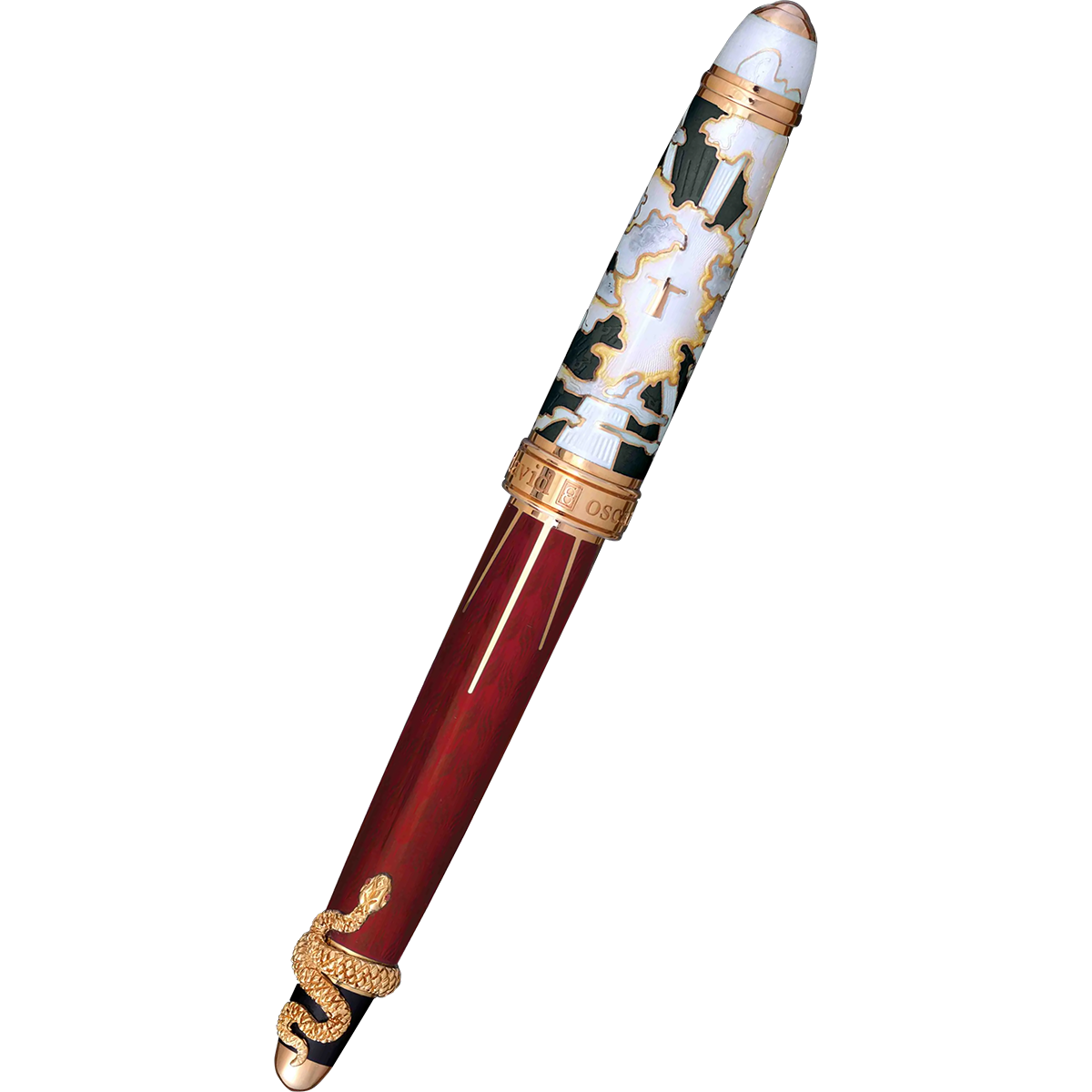 David Oscarson Deus Regit Rollerball Pen - Red - Gold Trim-Pen Boutique Ltd