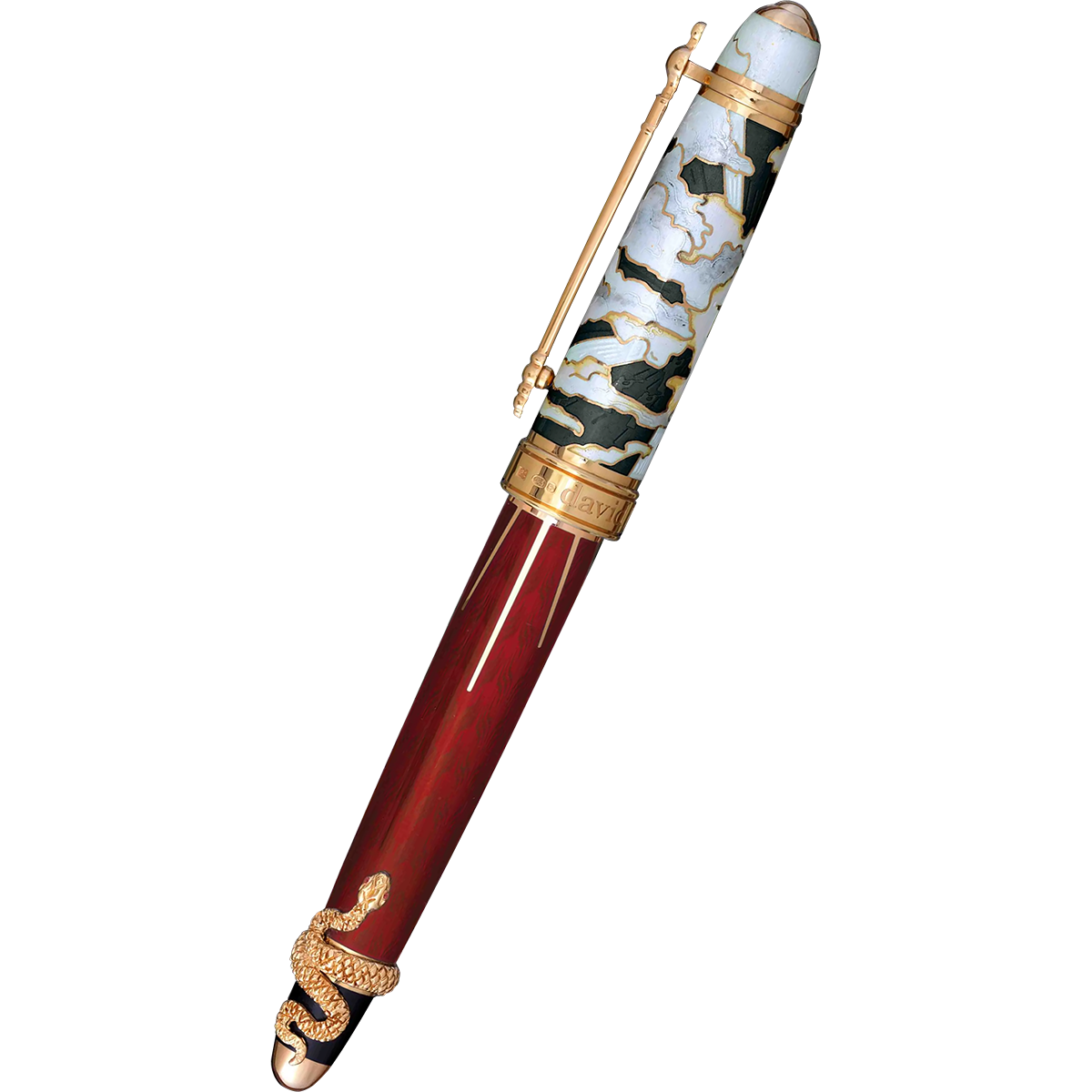 David Oscarson Deus Regit Rollerball Pen - Red - Gold Trim-Pen Boutique Ltd