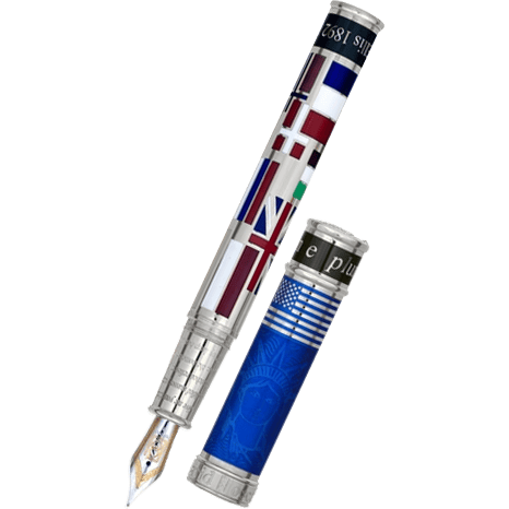 David Oscarson Ellis Island Fountain Pen - Sapphire Blue - Silver Trim-Pen Boutique Ltd