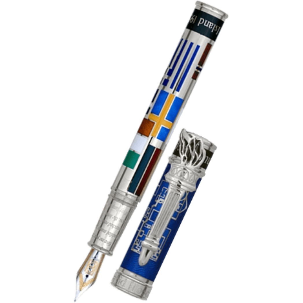 David Oscarson Ellis Island Fountain Pen - Sapphire Blue - Silver Trim