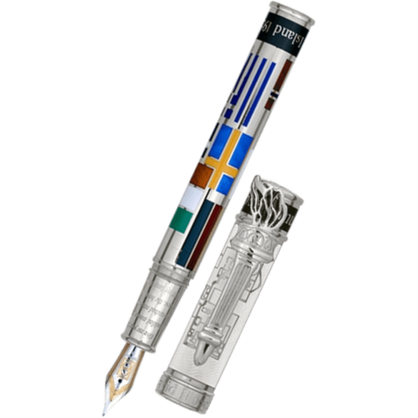 David Oscarson Ellis Island Fountain Pen - White - Silver Trim-Pen Boutique Ltd