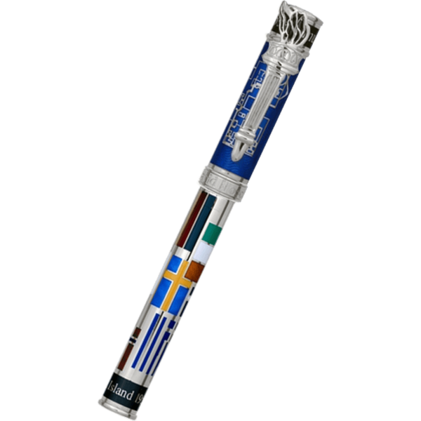 David Oscarson Ellis Island Rollerball Pen - Sapphire Blue - Silver Trim-Pen Boutique Ltd