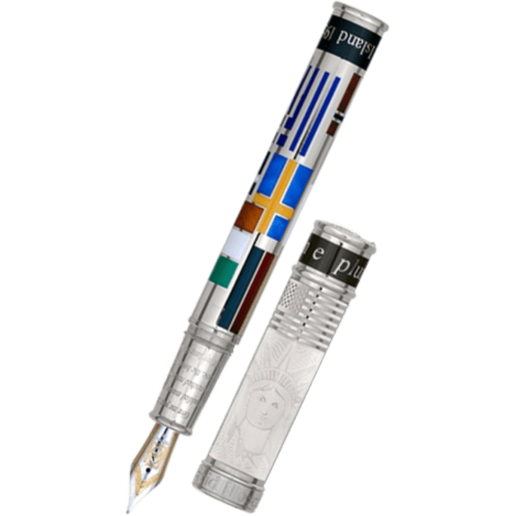 David Oscarson Ellis Island Fountain Pen - White - Silver Trim