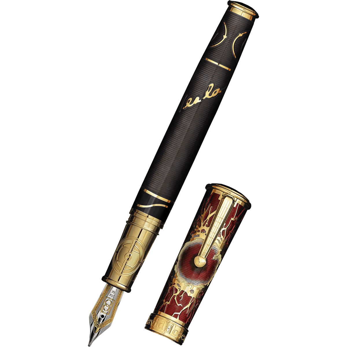 David Oscarson Tesla Fountain Pen - Translucent Black - Gold Trim-Pen Boutique Ltd