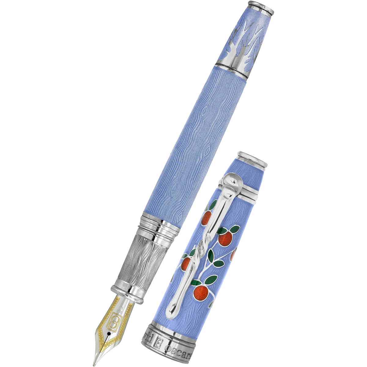 David Oscarson Tree of Life Fountain Pen - Azure Blue with Orange and Green-Pen Boutique Ltd