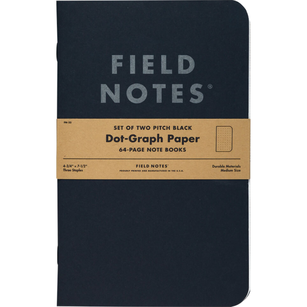 Field Notes Dot Graph - Pitch Black 2-pack 4¾" x 7½"-Pen Boutique Ltd