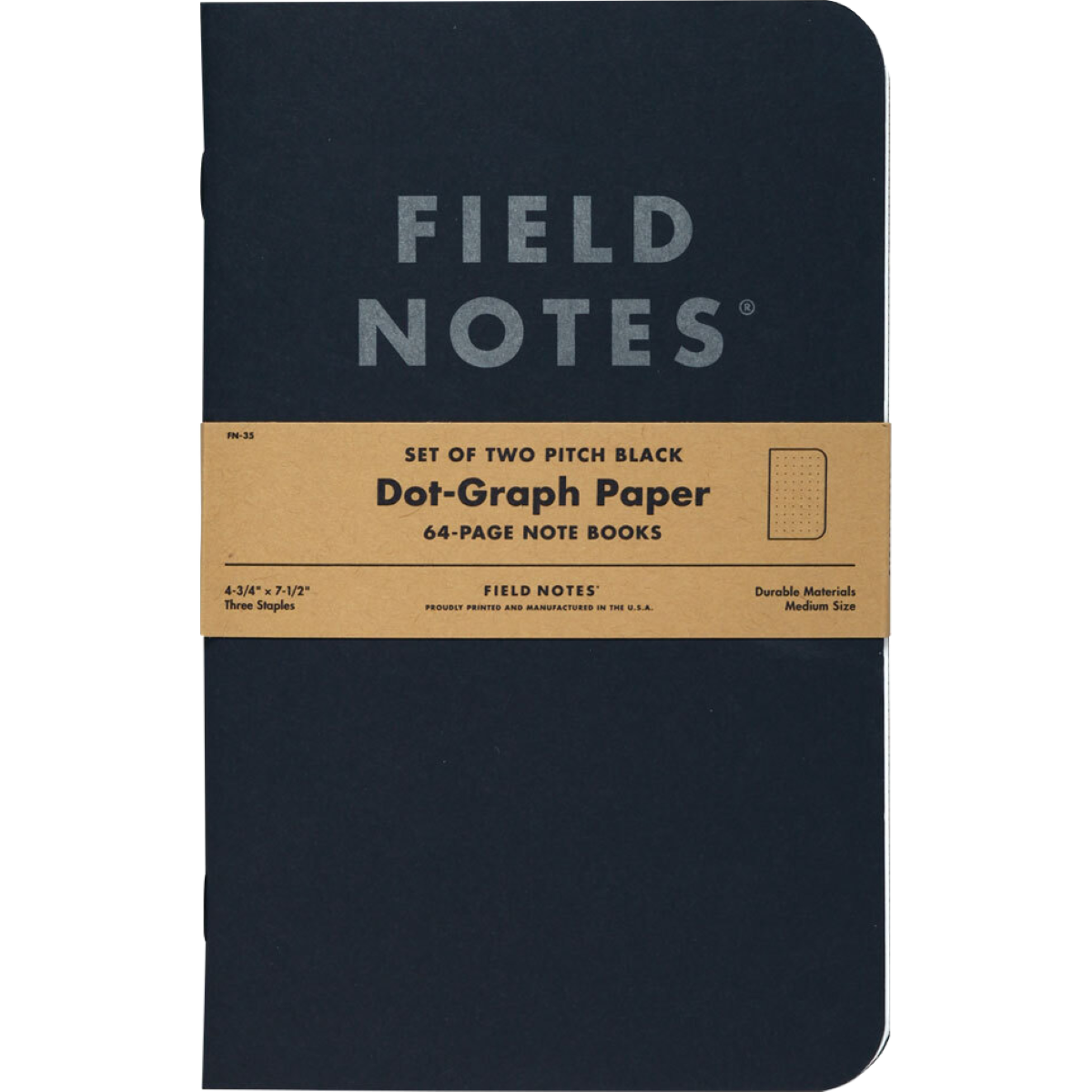 Field Notes Dot Graph - Pitch Black 2-pack 4¾" x 7½"-Pen Boutique Ltd