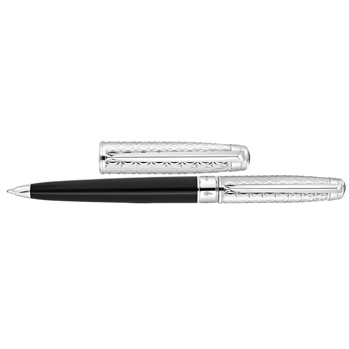 S T Dupont Line D Eternity Fire X Ballpoint Pen - Duo Black - Palladium Trim-Pen Boutique Ltd