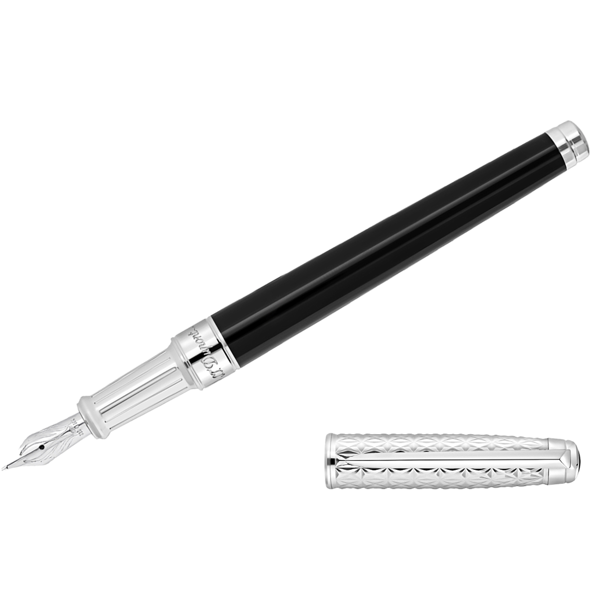 S T Dupont Line D Eternity Fire X Fountain Pen - Duo Black - Palladium Trim - 14K-Pen Boutique Ltd