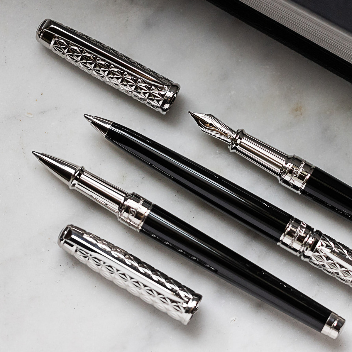 S T Dupont Line D Eternity Fire X Fountain Pen - Duo Black - Palladium Trim - 14K-Pen Boutique Ltd