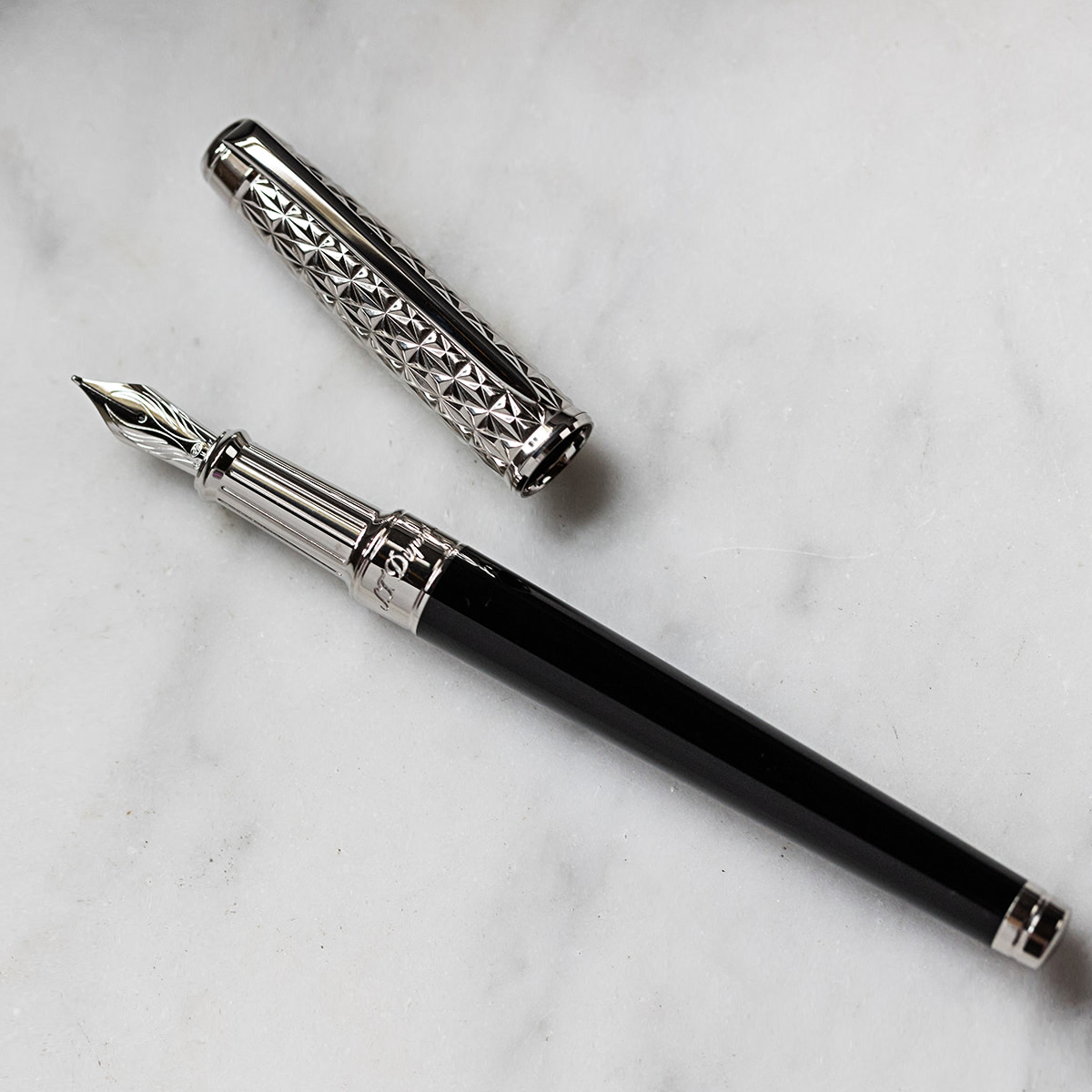 S T Dupont Line D Eternity Fire X Fountain Pen - Duo Black - Palladium Trim - 14K-Pen Boutique Ltd