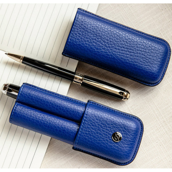 S T Dupont Rigid Two Pen Case - Bleu (Blue)-Pen Boutique Ltd