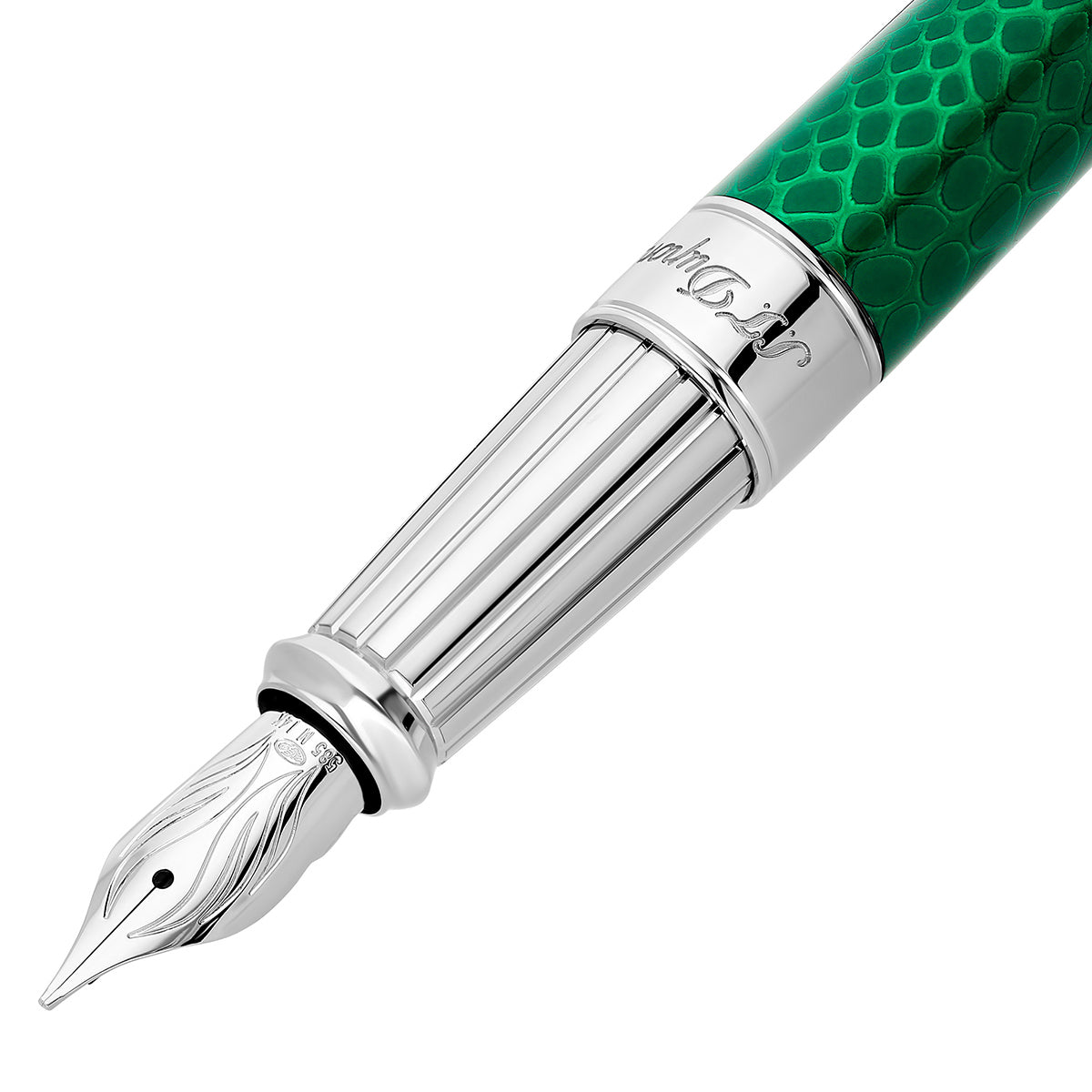 S T Dupont Line D Fountain Pen - Wild Eternity - Green Snake Skin (Large)-Pen Boutique Ltd