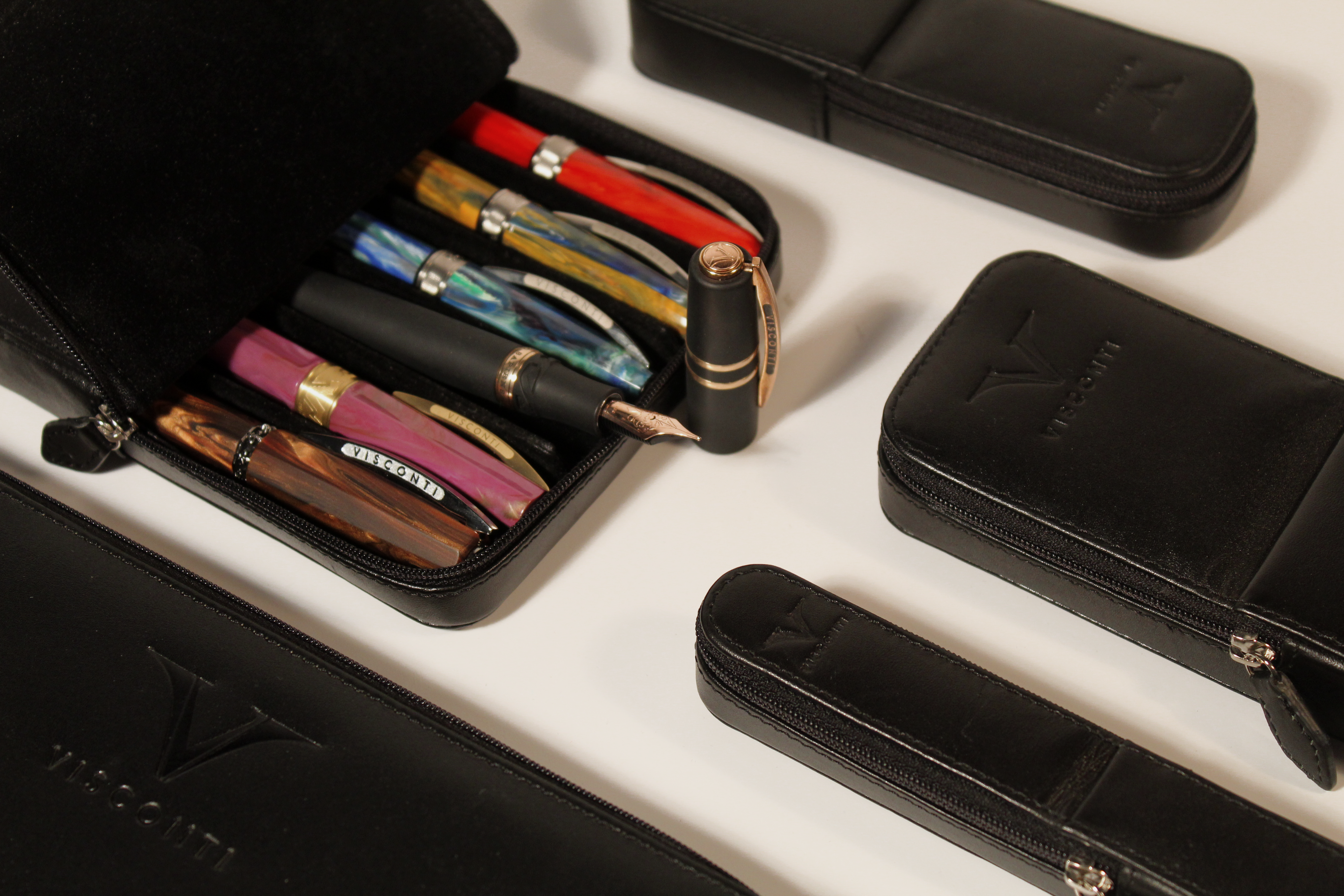 Visconti Classic Leather Six Pen Case - Black-Pen Boutique Ltd