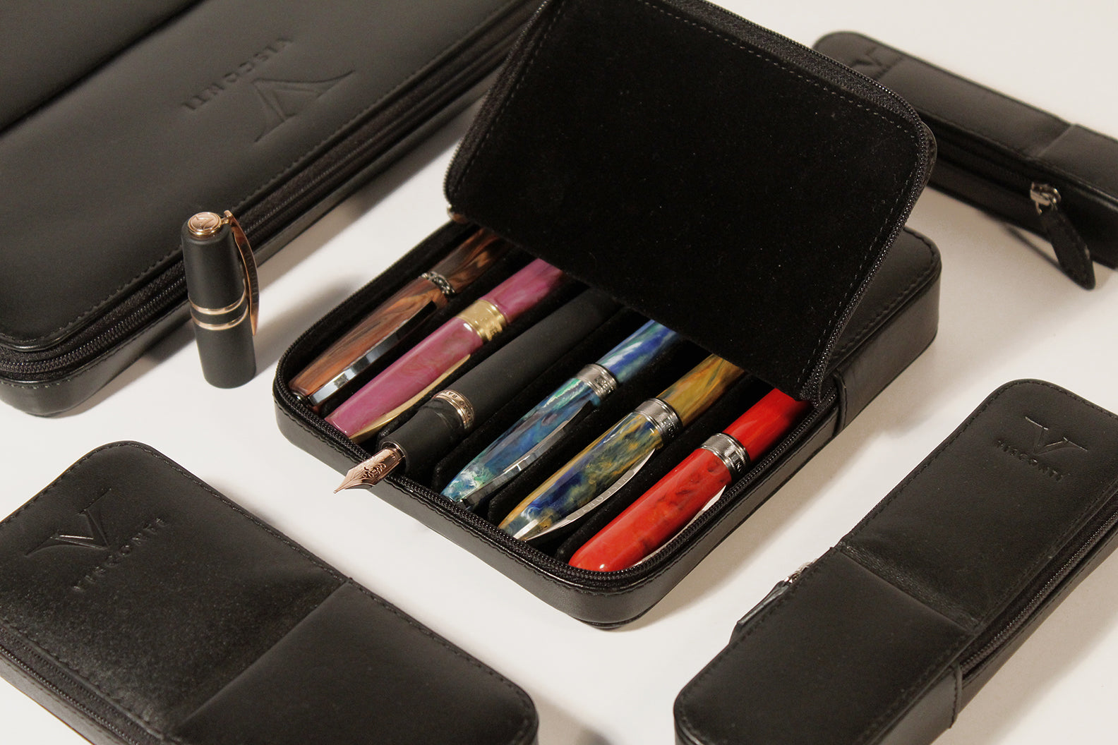 Visconti Classic Leather Three Pen Case - Black-Pen Boutique Ltd