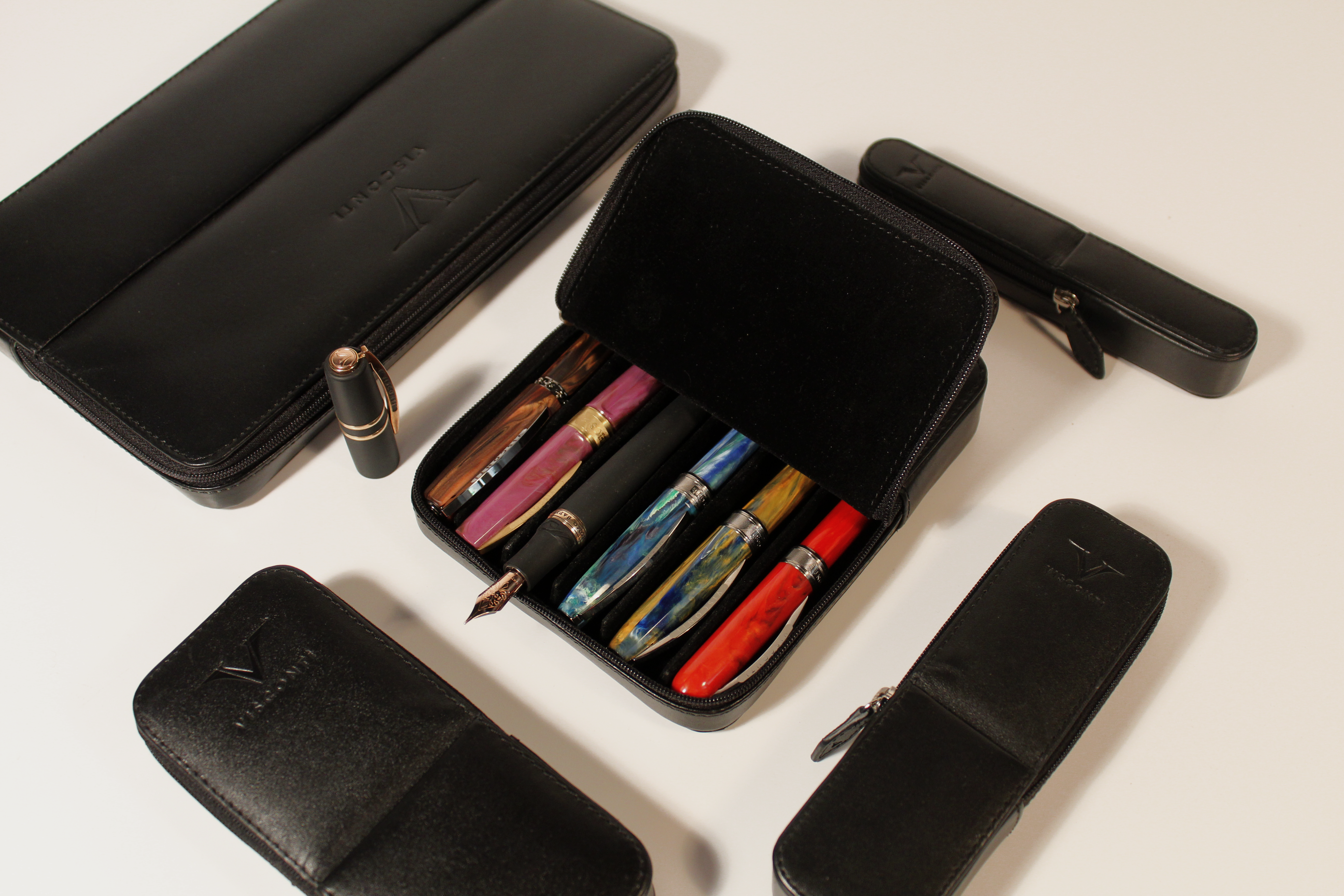 Visconti Classic Leather Three Pen Case - Black-Pen Boutique Ltd