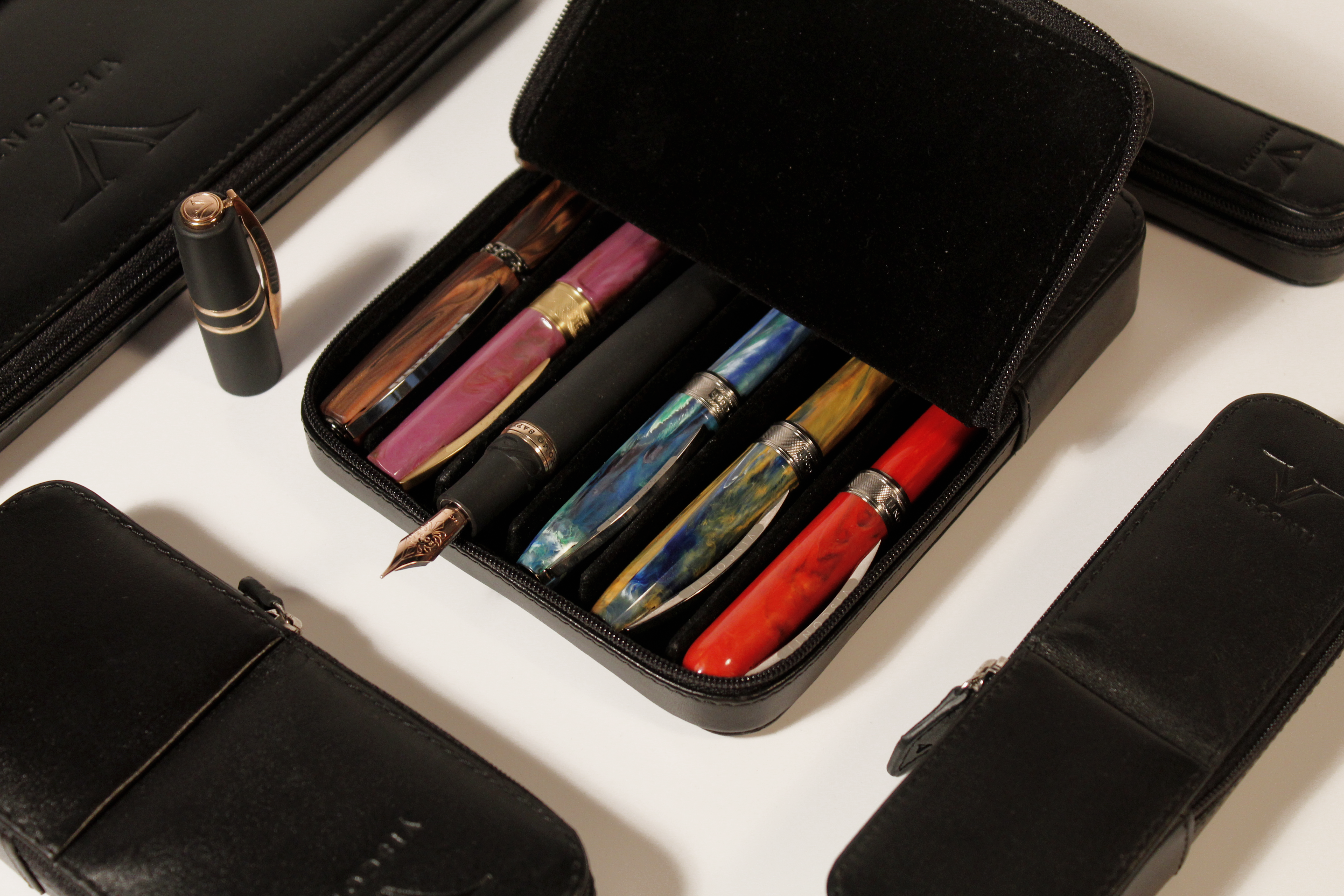 Visconti Classic Leather Three Pen Case - Black-Pen Boutique Ltd