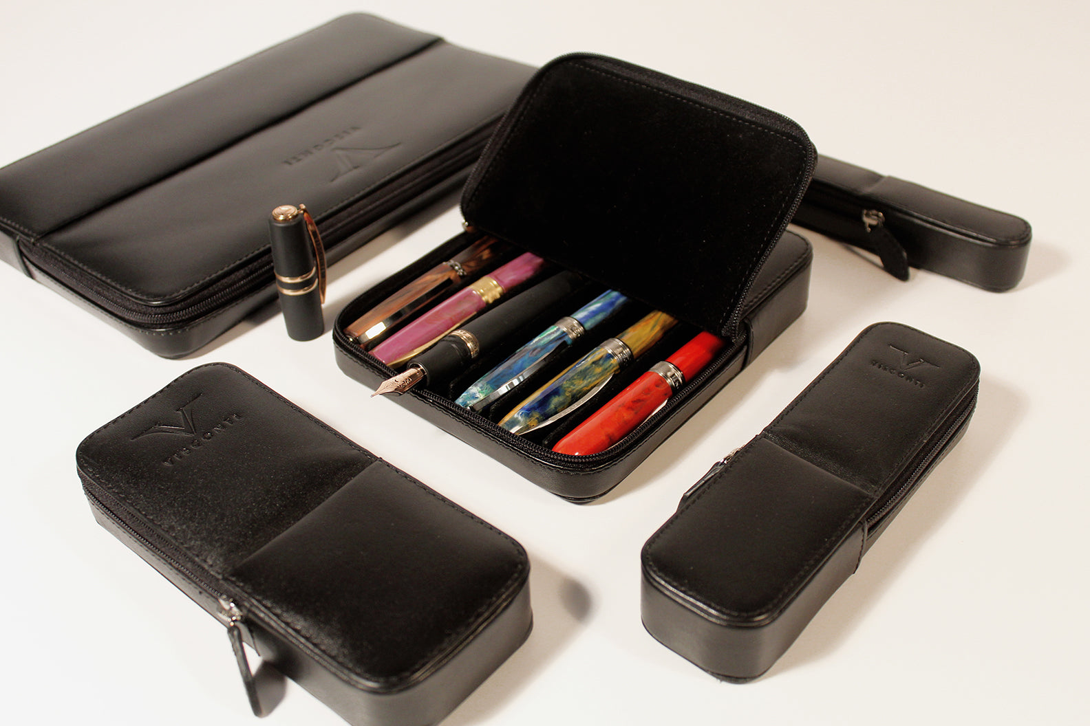 Visconti Classic Leather Three Pen Case - Black-Pen Boutique Ltd