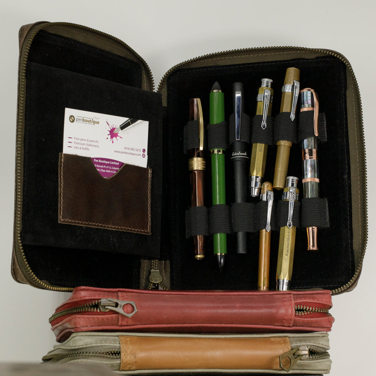 Yak Leather 12 Pen Zipped Case - Crazy Horse-Pen Boutique Ltd