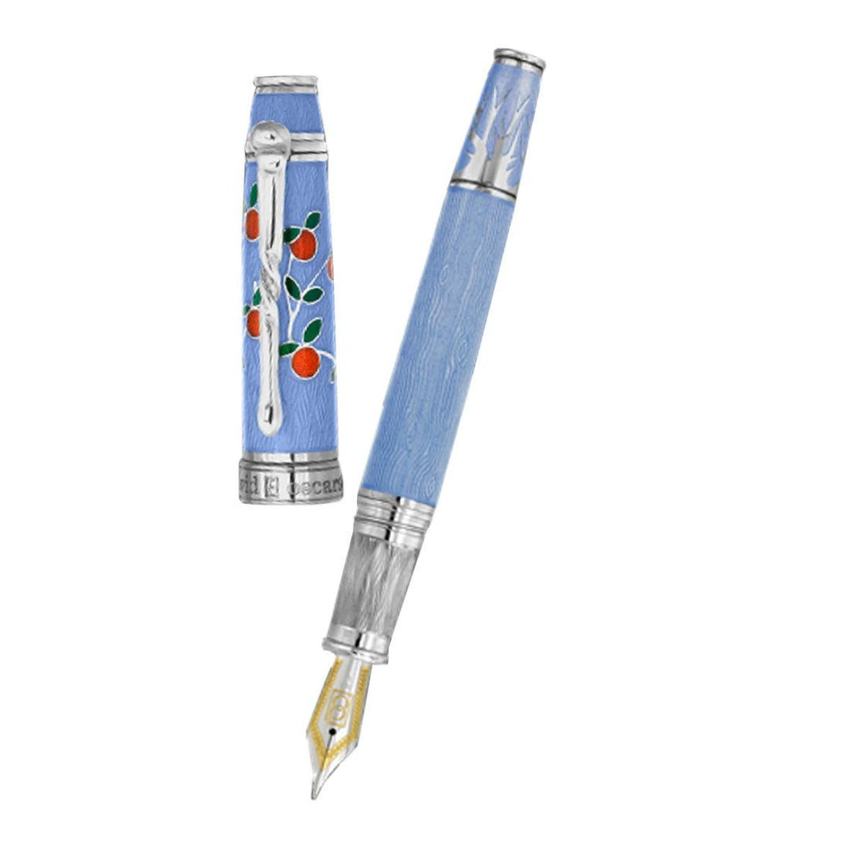 David Oscarson Tree of Life Fountain Pen - Azure Blue with Orange and Green-Pen Boutique Ltd