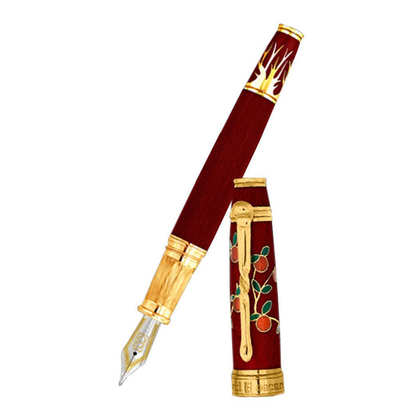 David Oscarson Tree of Life Fountain Pen - Red with Orange and Green-Pen Boutique Ltd