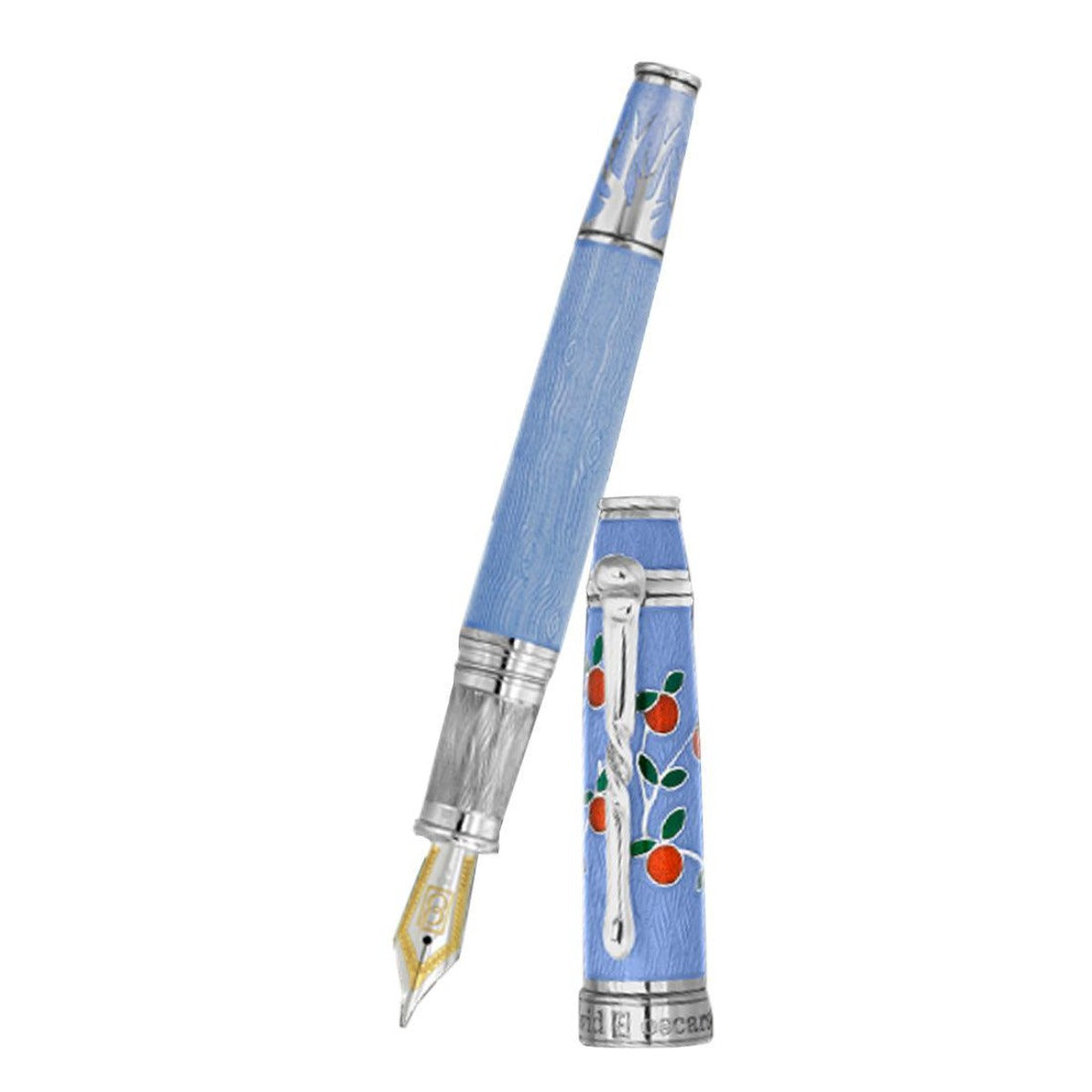 David Oscarson Tree of Life Fountain Pen - Azure Blue with Orange and Green-Pen Boutique Ltd