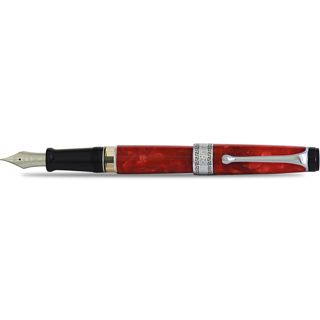 Aurora Optima Auroloide Fountain Pen - Red - Chrome Trim-Pen Boutique Ltd