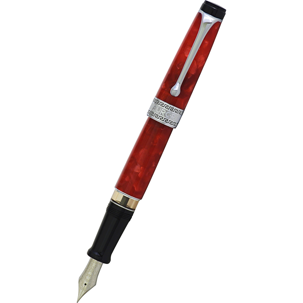 Aurora Optima Auroloide Fountain Pen - Red - Chrome Trim-Pen Boutique Ltd