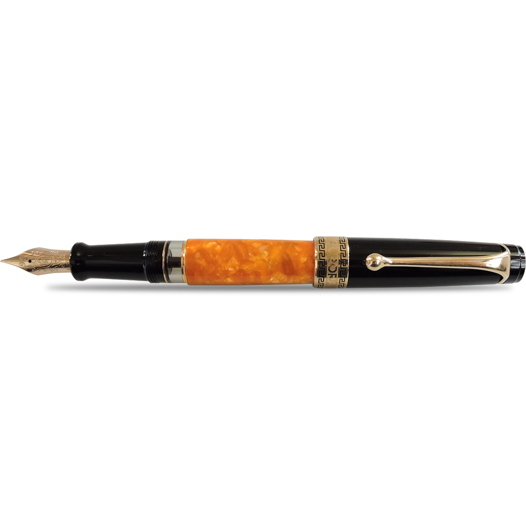 Aurora Optima O' Sole Mio Fountain Pen - Marbled Orange - Black