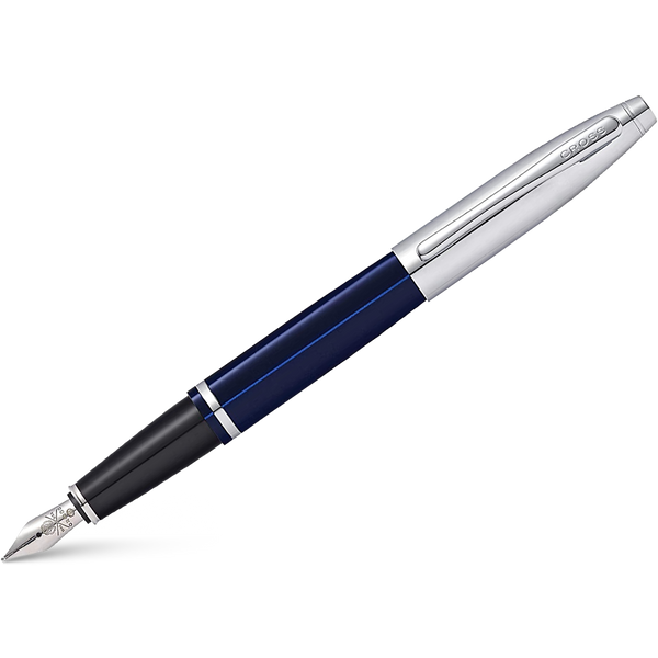 Cross Calais Fountain Pen - Chrome/Blue - Medium - Pen Boutique Ltd