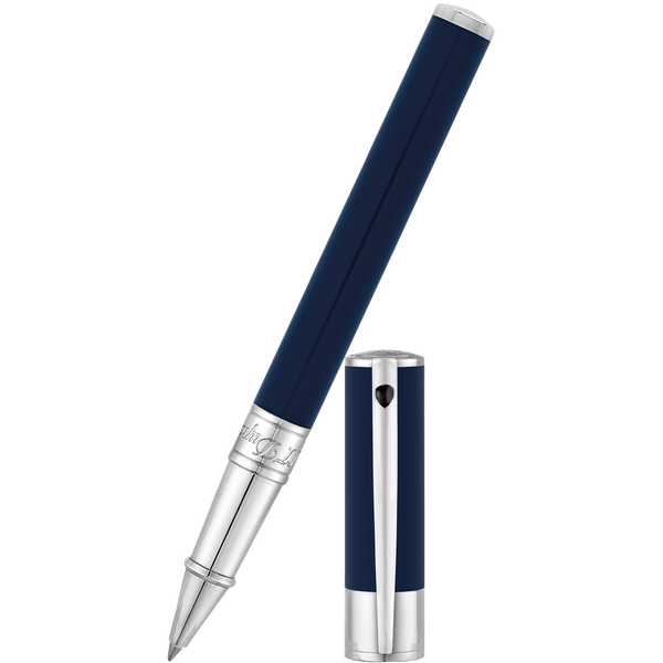 S T Dupont D-Initial Rollerball Pen - Chrome Trim - Blue-Pen Boutique Ltd