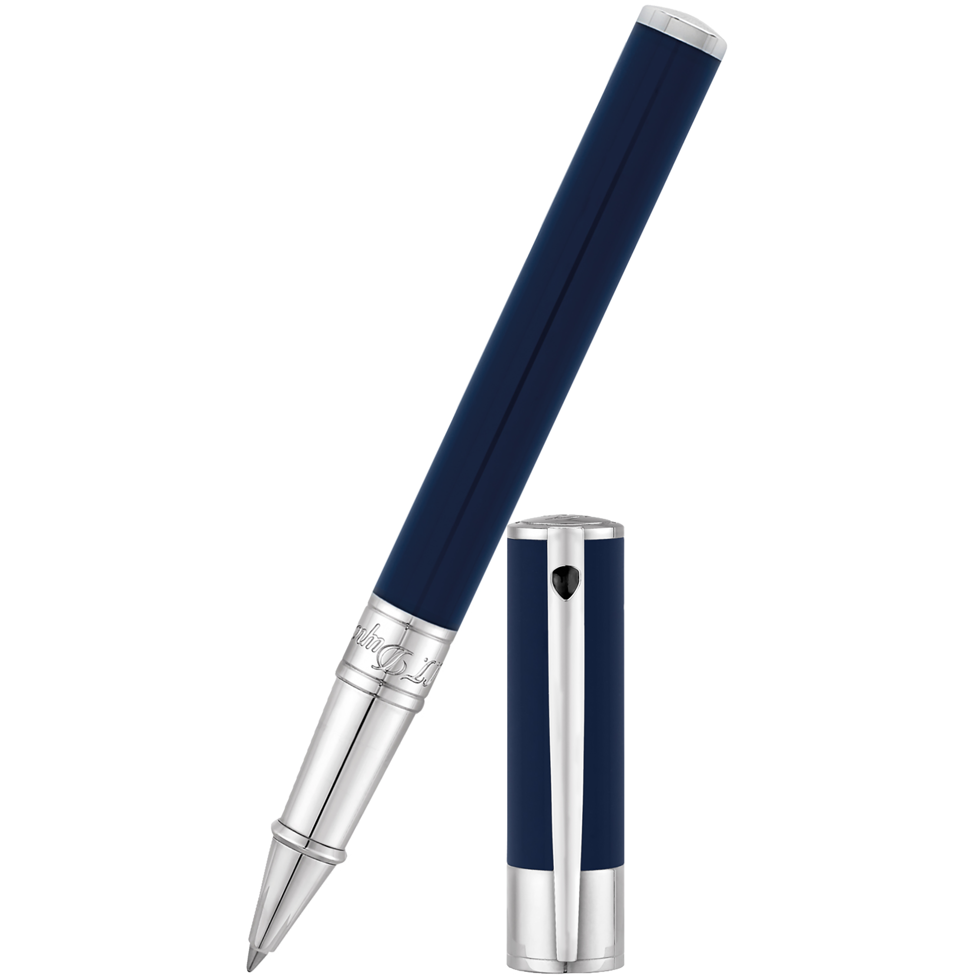 S T Dupont D-Initial Rollerball Pen - Chrome Trim - Blue-Pen Boutique Ltd