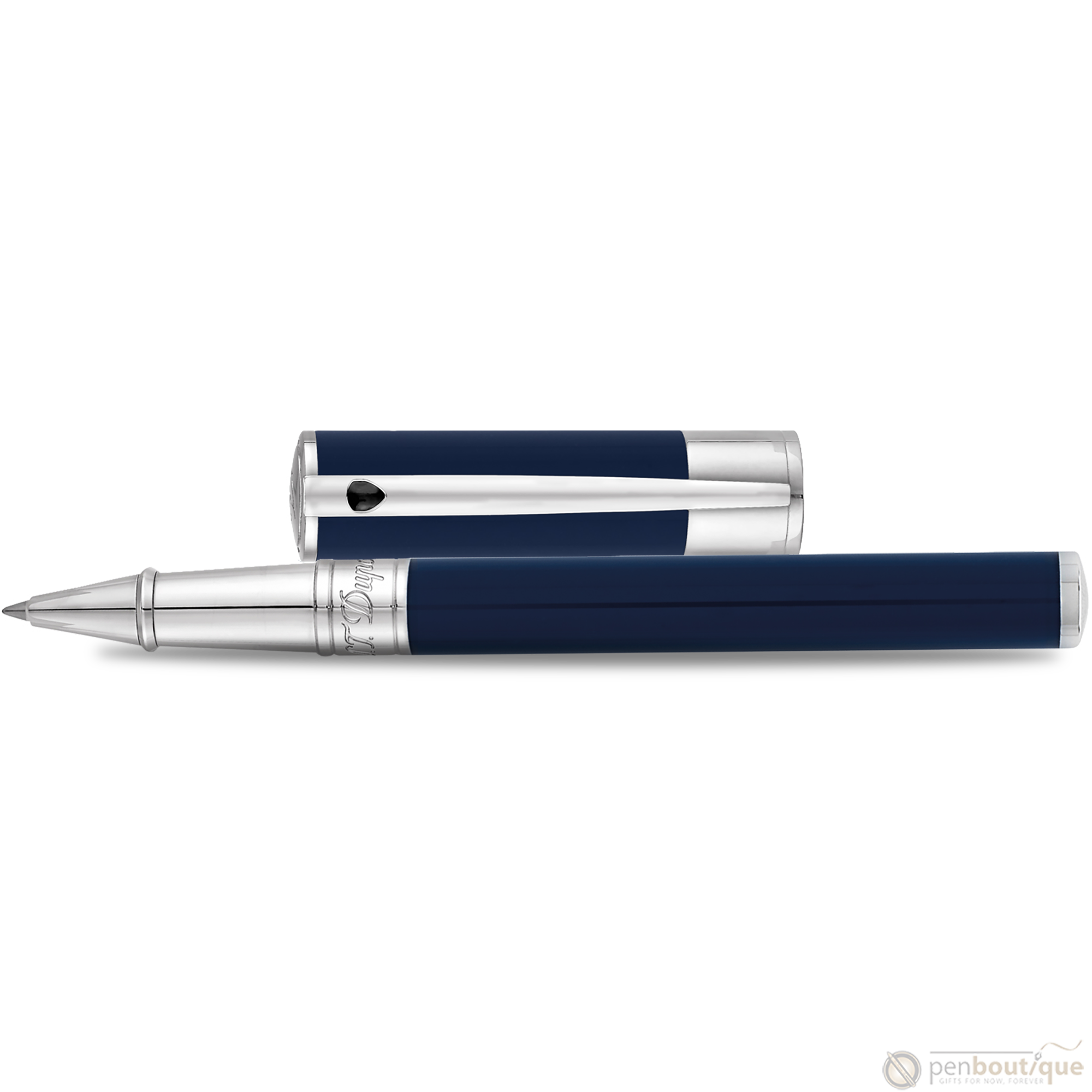 S T Dupont D-Initial Rollerball Pen - Chrome Trim - Blue-Pen Boutique Ltd