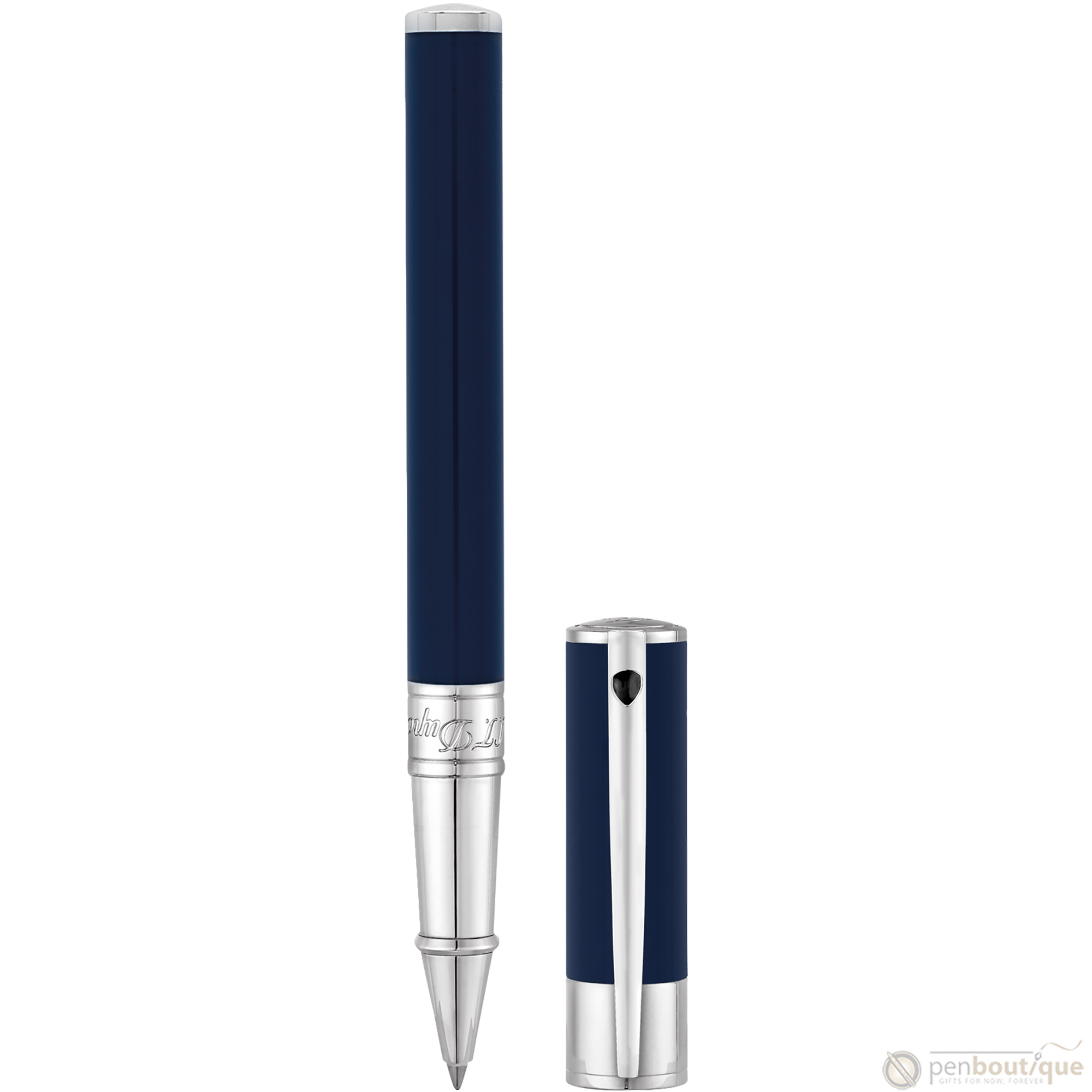 S T Dupont D-Initial Rollerball Pen - Chrome Trim - Blue-Pen Boutique Ltd