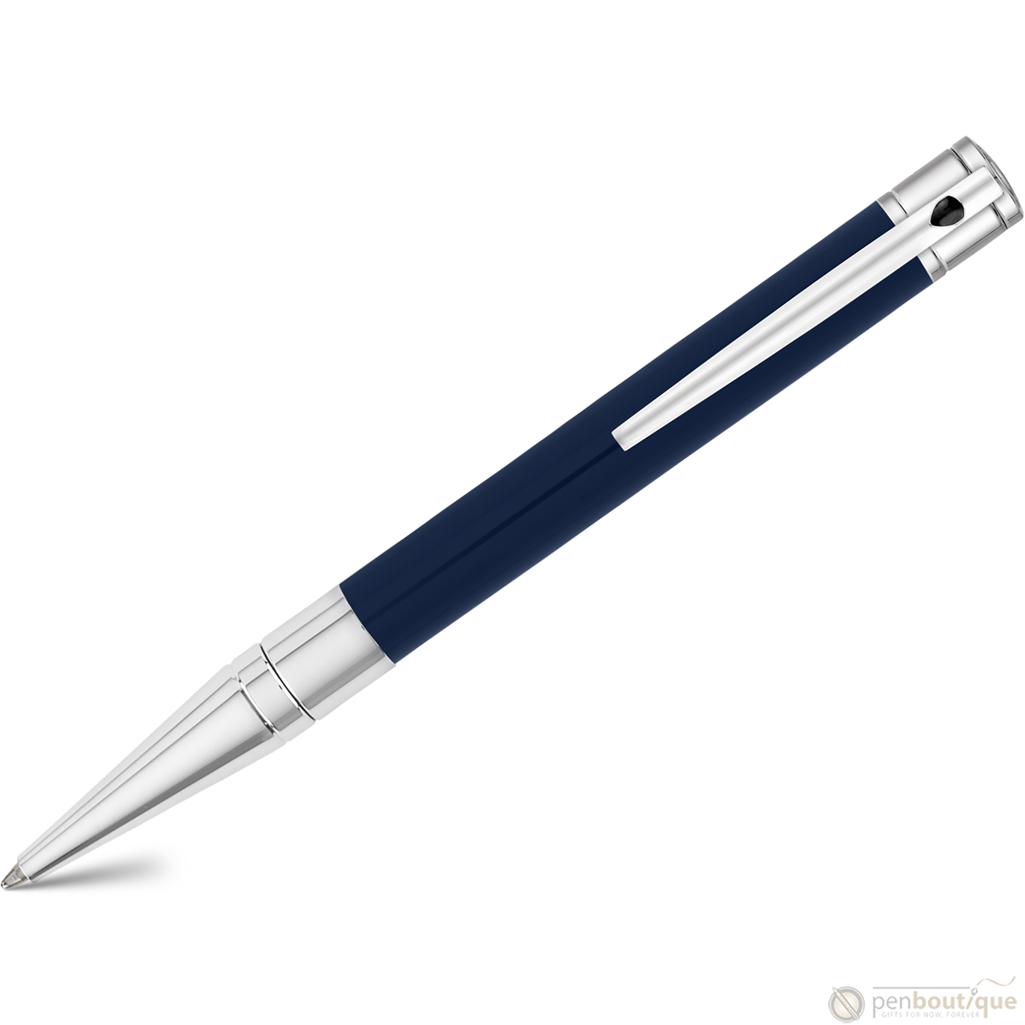 S T Dupont D-Initial Ballpoint Pen - Chrome Trim - Blue-Pen Boutique Ltd