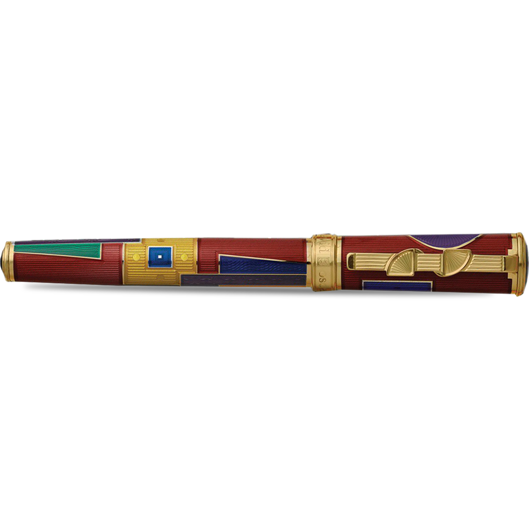 David Oscarson 15th Anniversary/American Art Deco Rollerball Pen - Translucent Ruby with Multi-colored & Gold Vermeil-Pen Boutique Ltd