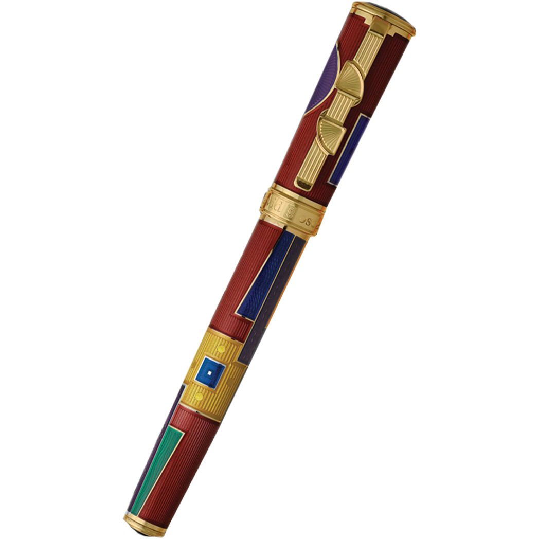 David Oscarson 15th Anniversary/American Art Deco Rollerball Pen - Translucent Ruby with Multi-colored & Gold Vermeil-Pen Boutique Ltd