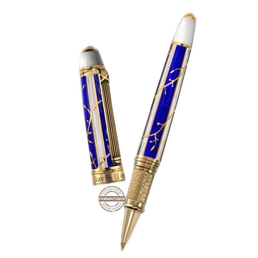 David Oscarson Trellis Rollerball Pen - Limited Edition - Sapphire & White/18k YG Vermeil-Pen Boutique Ltd