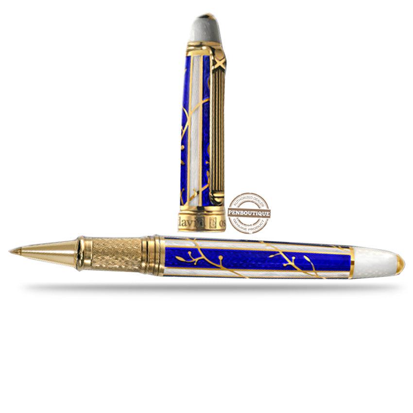 David Oscarson Trellis Rollerball Pen - Limited Edition - Sapphire & White/18k YG Vermeil-Pen Boutique Ltd