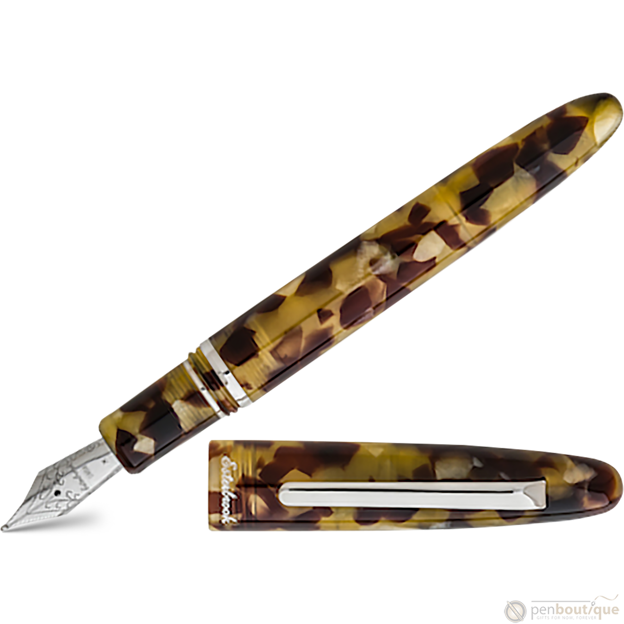 Esterbrook Estie Fountain Pen - Tortoise - Chrome Trim-Pen Boutique Ltd