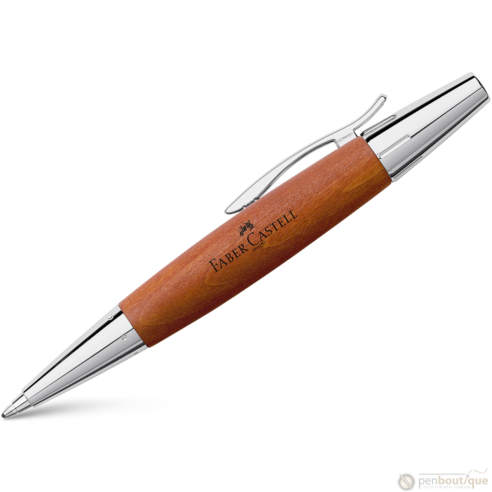 Faber-Castell E-Motion, Pearwood, Brown/Chrome Ballpoint Pen-Pen Boutique Ltd