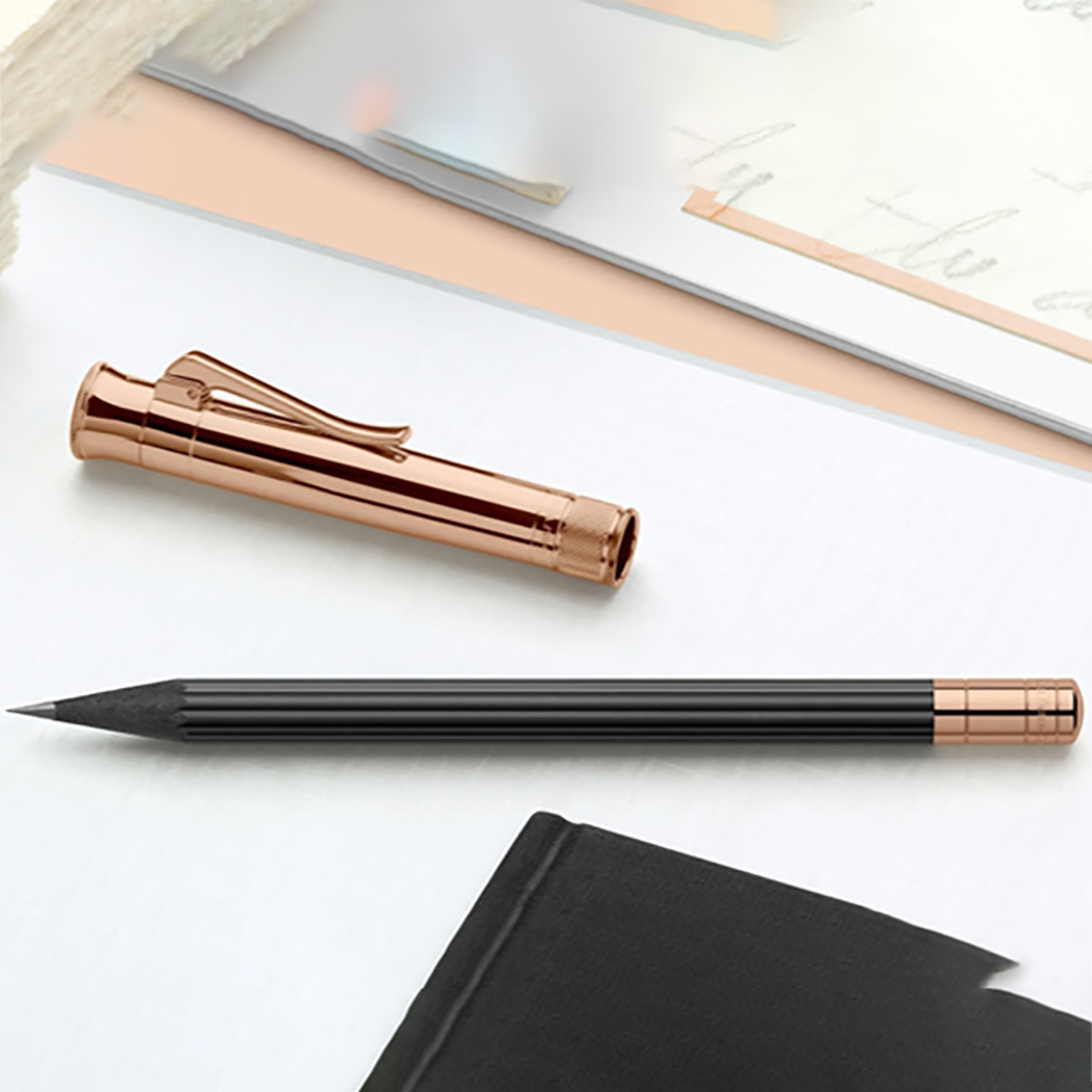 Graf Von Faber-Castell Perfect Pencil - Black - Rose Gold Trim-Pen Boutique Ltd