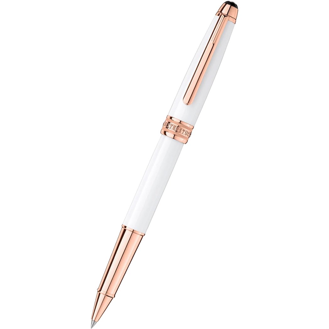 Montblanc Meisterstuck Rollerball Pen - Solitaire White - Rose Gold Trim - Classique-Pen Boutique Ltd