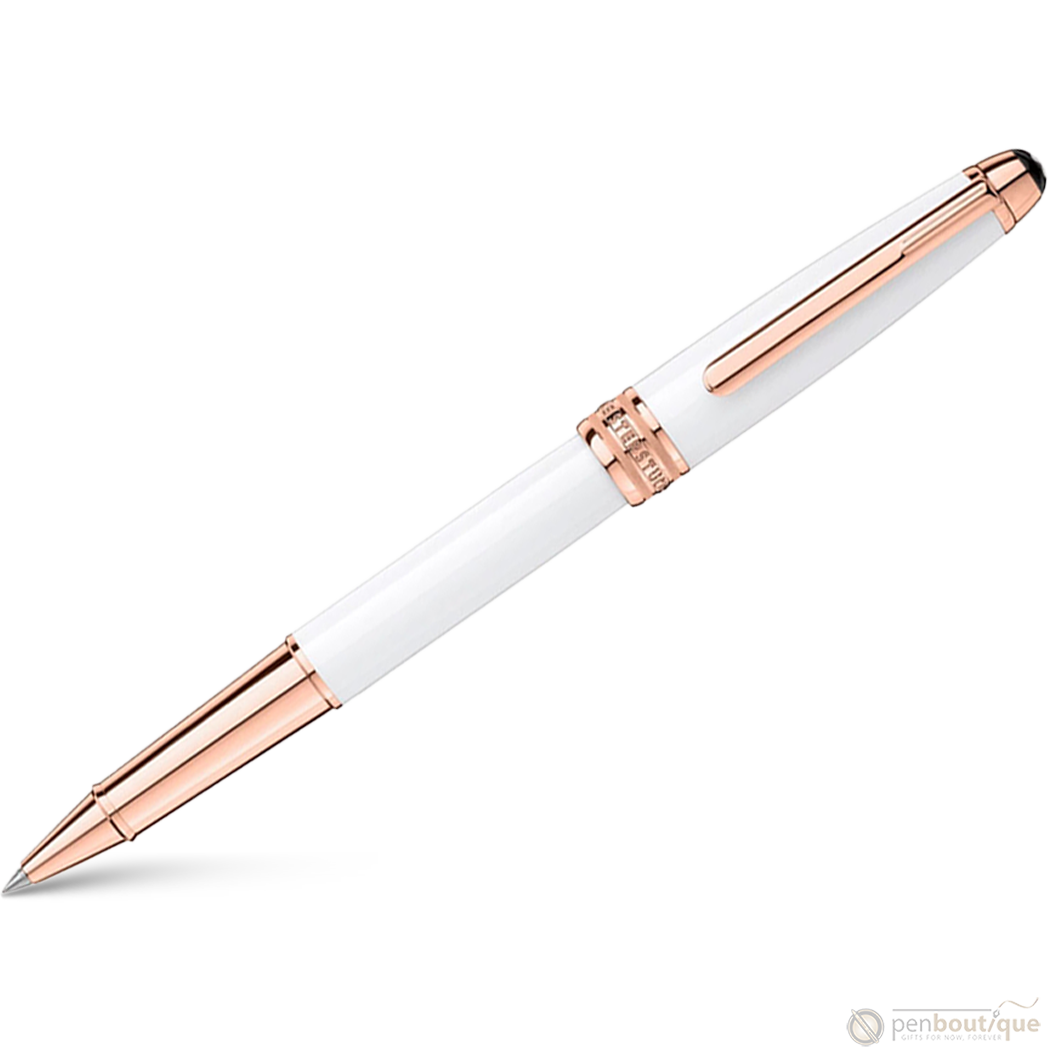 Montblanc Meisterstuck Rollerball Pen - Solitaire White - Rose Gold Trim - Classique-Pen Boutique Ltd