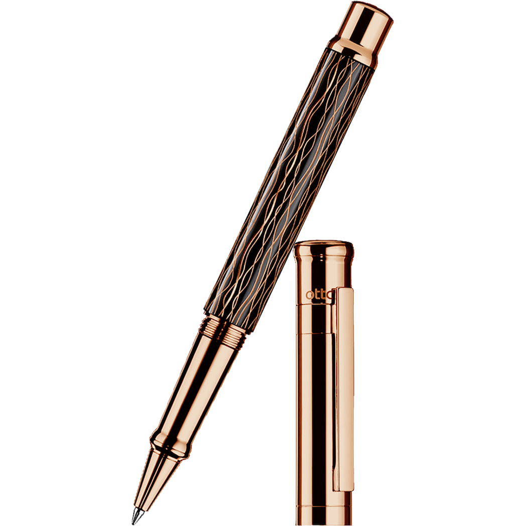 Otto Hutt Design 4 Rollerball Pen - Black Wave - Rose Gold Trim-Pen Boutique Ltd